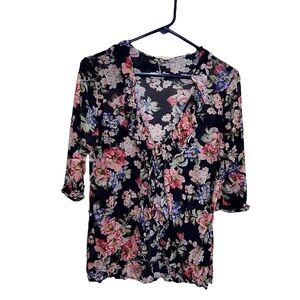 Another Reason Floral Tie up Front Cottagecore Ruffle Trim Top XL